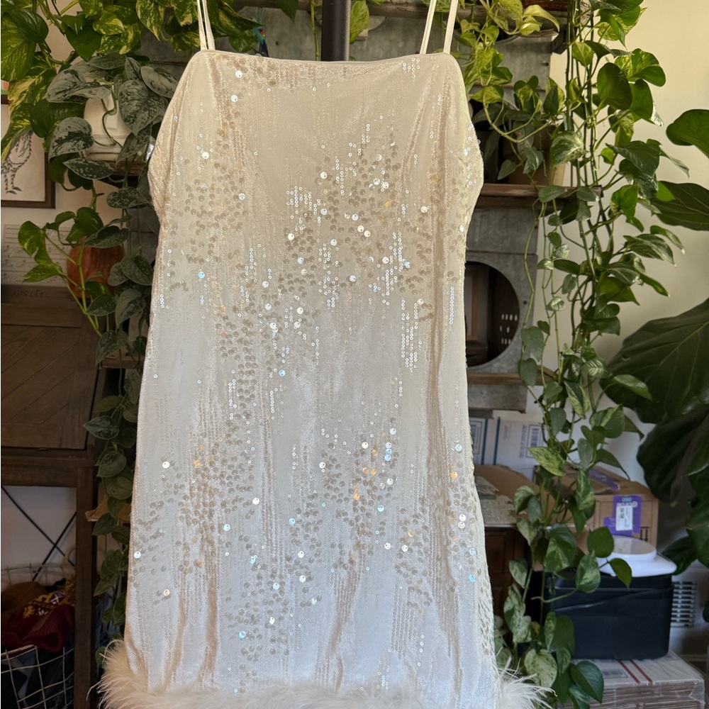 Sequin Embellished White Dress